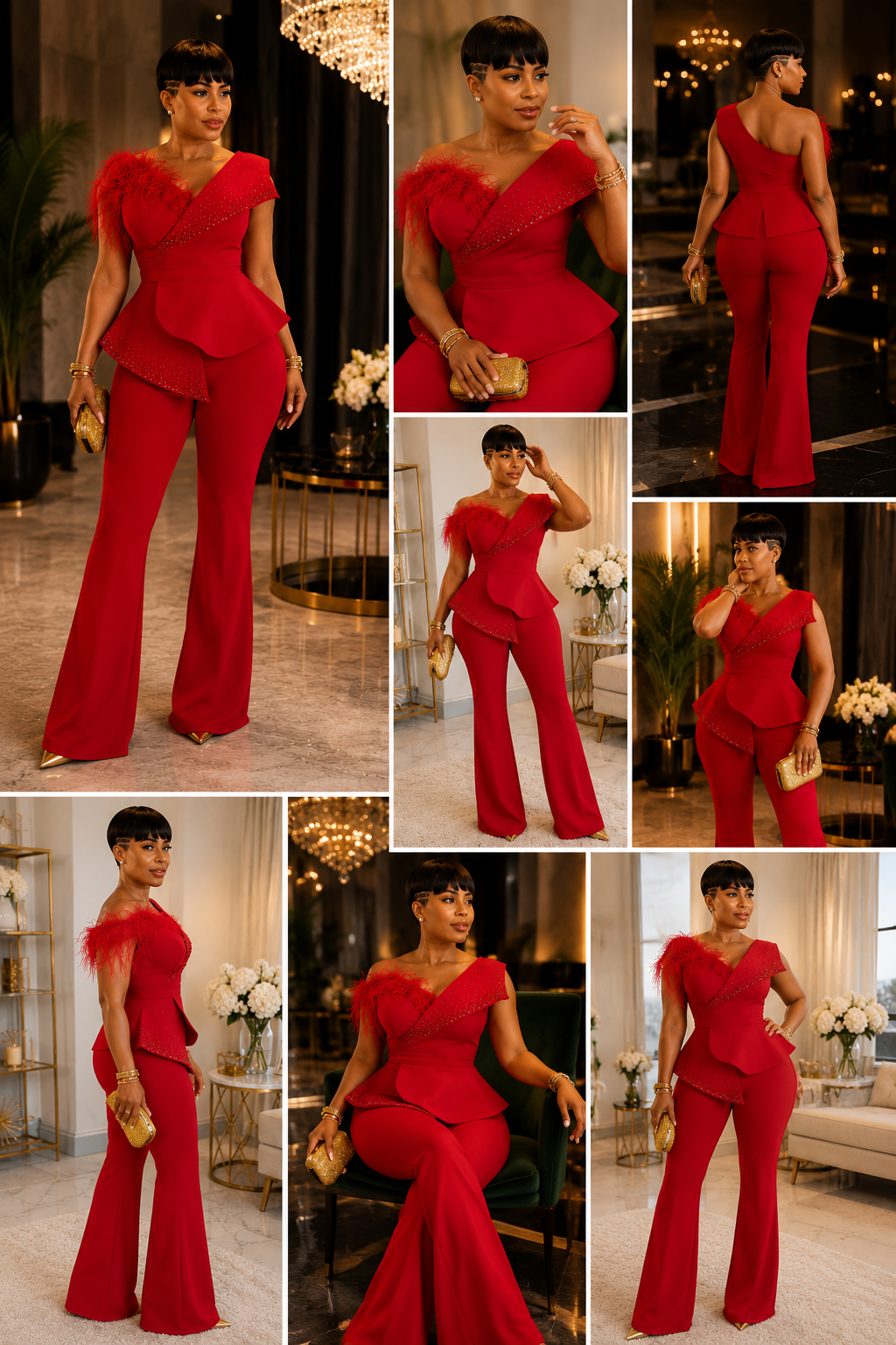Ruby Royale Feather Jumpsuit