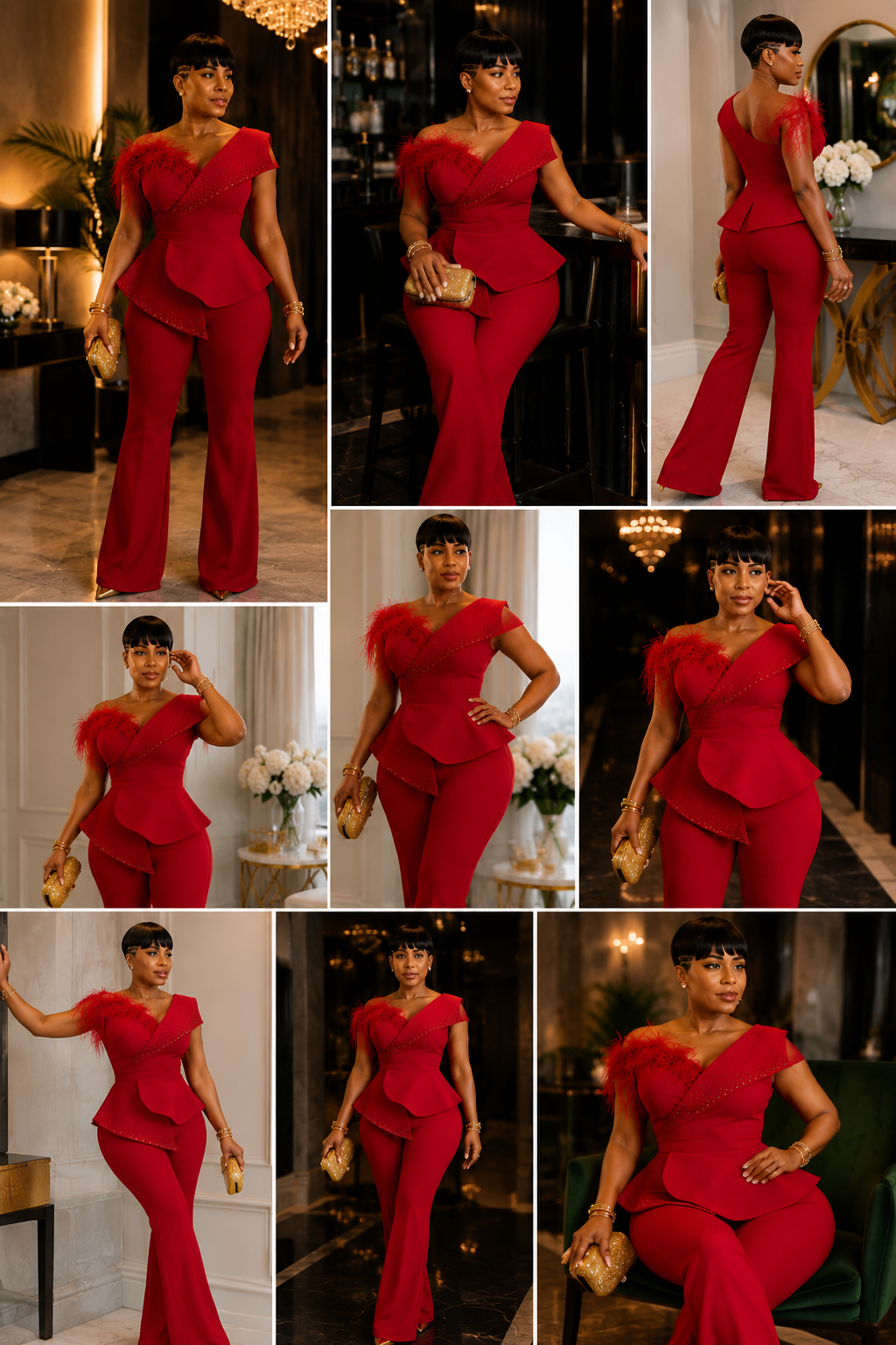 Ruby Royale Feather Jumpsuit