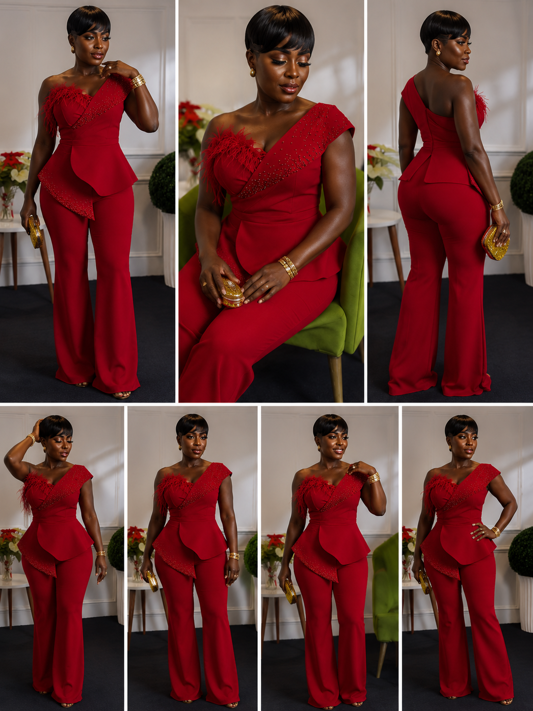 Ruby Royale Feather Jumpsuit