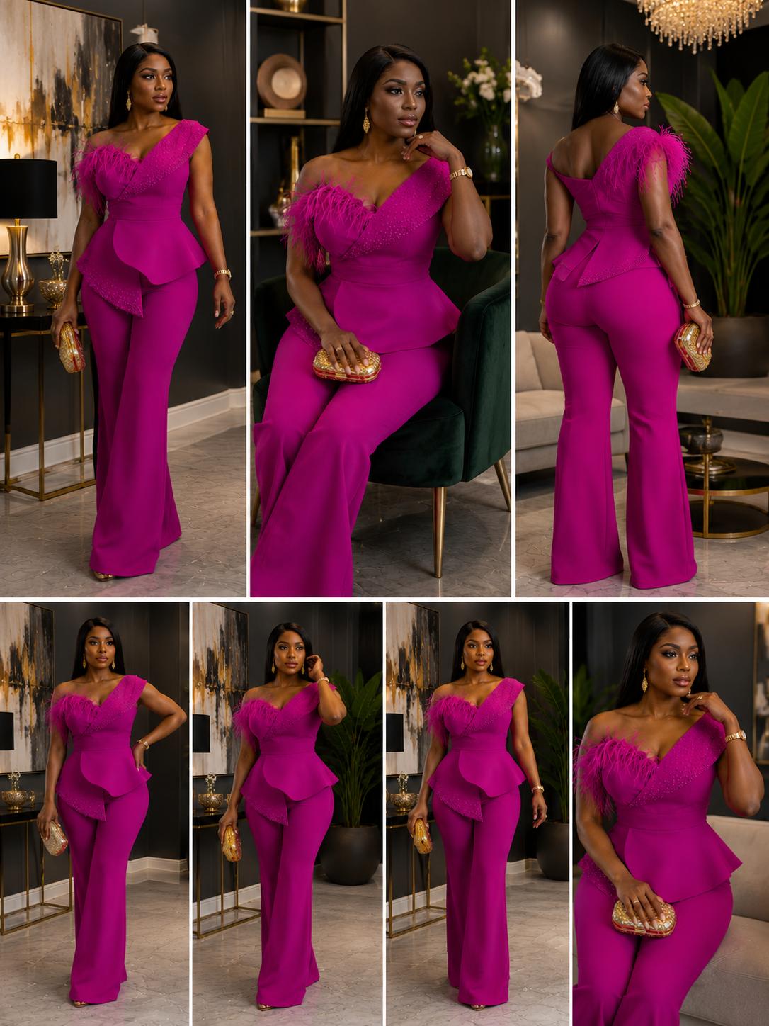 Ruby Royale Feather Jumpsuit