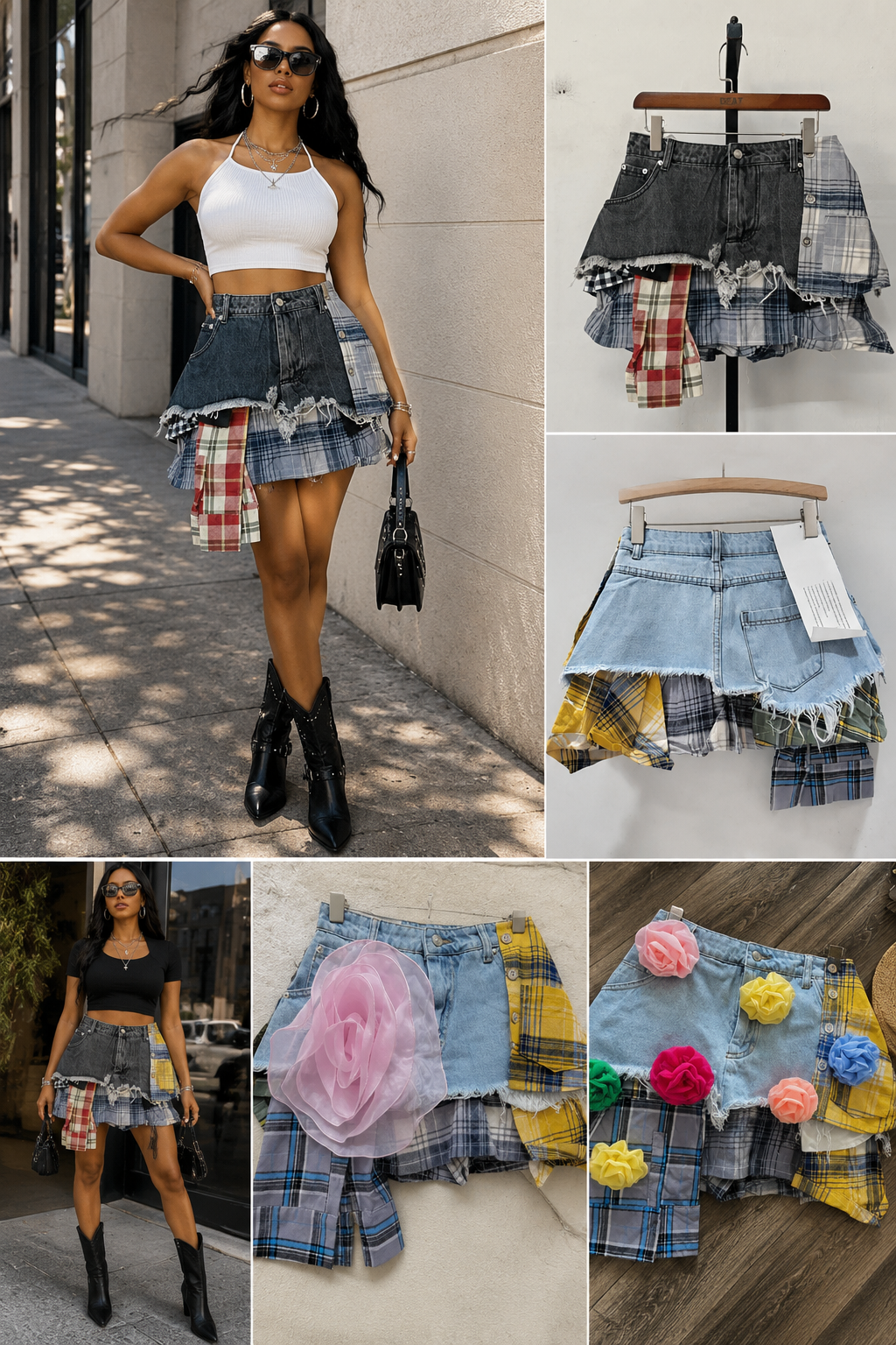 Rebel Remix Patchwork Denim Mini Skirt