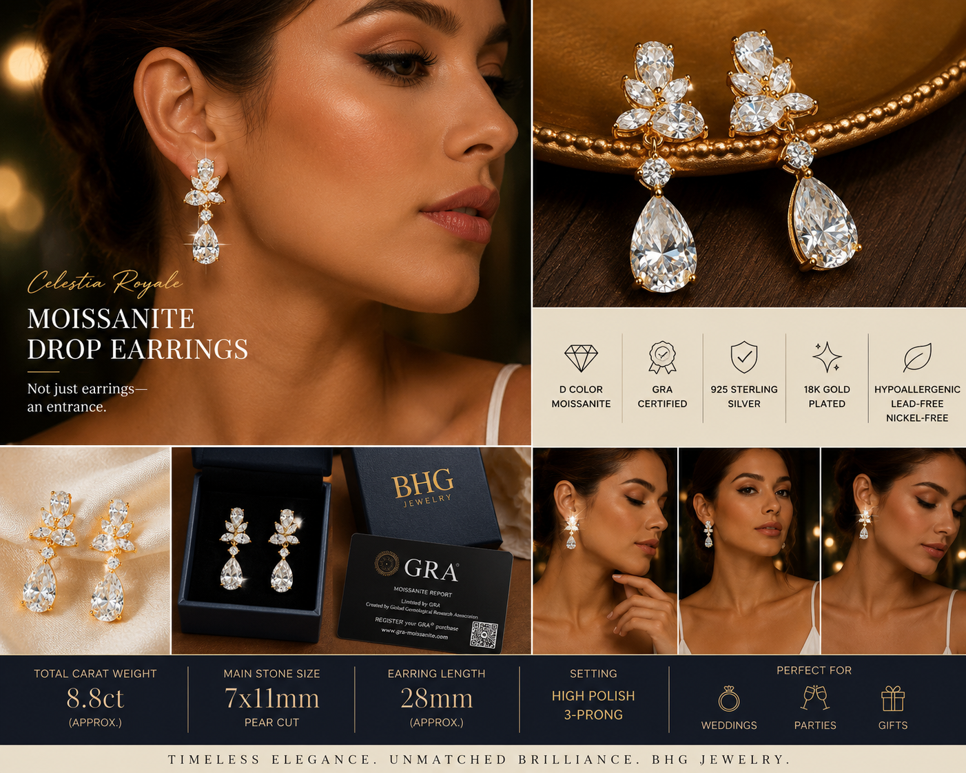 Celestia Royale Moissanite Drop Earrings