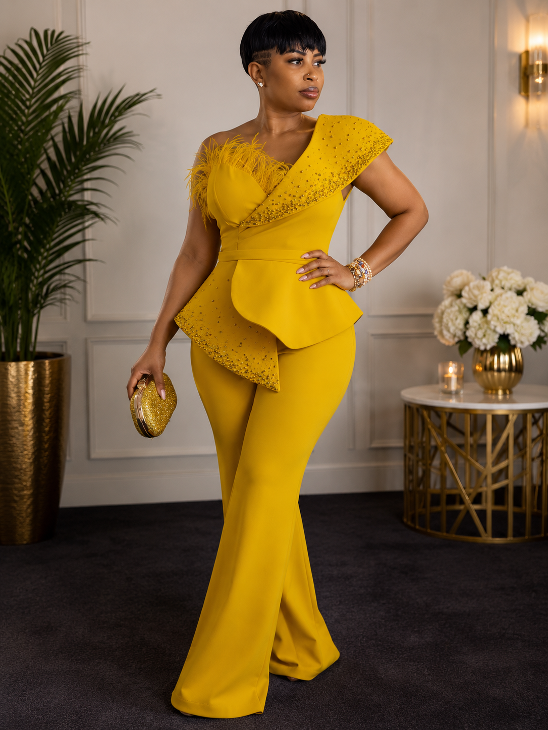 Ruby Royale Feather Jumpsuit