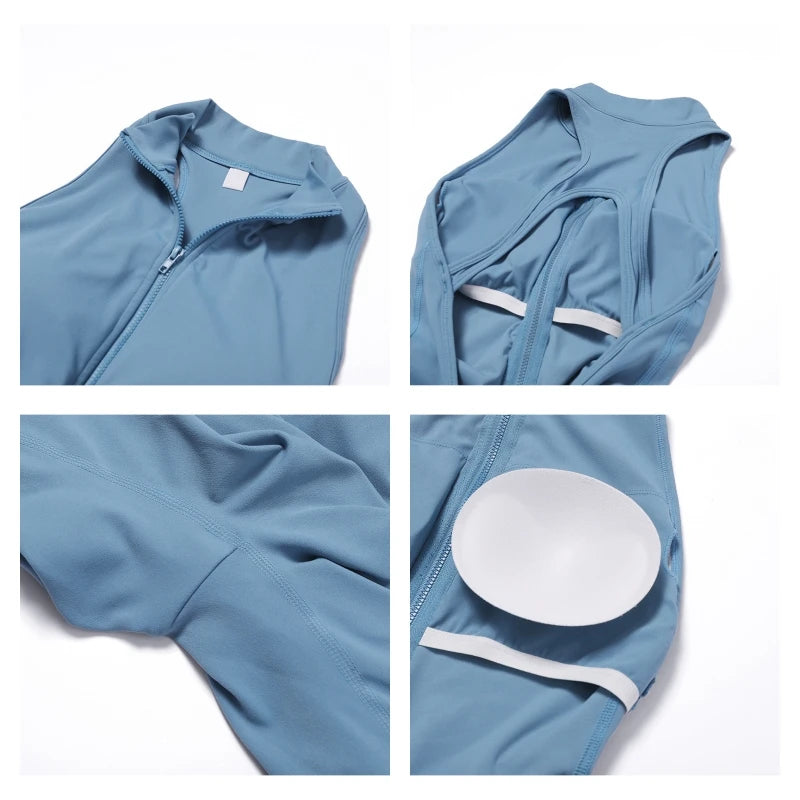 FlexiChic V-Back PowerSuit: The Ultimate Zip & Flip Yoga Romper