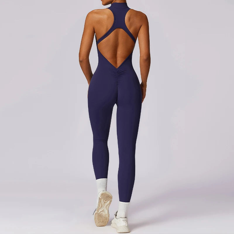FlexiChic V-Back PowerSuit: The Ultimate Zip & Flip Yoga Romper