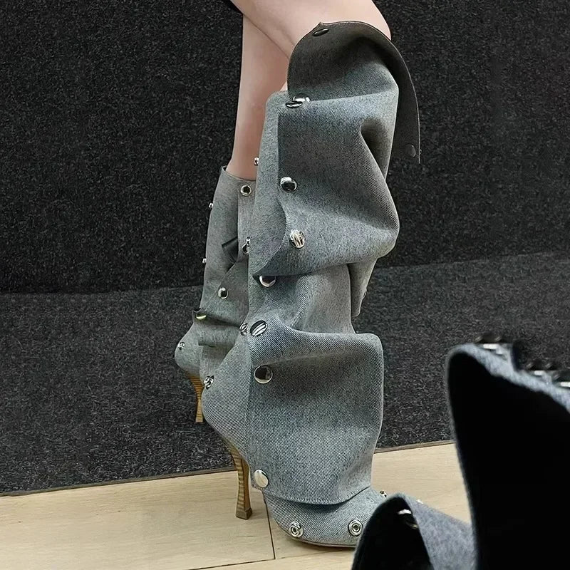 SkyHigh Denim Dazzlers High Heel Long Boots