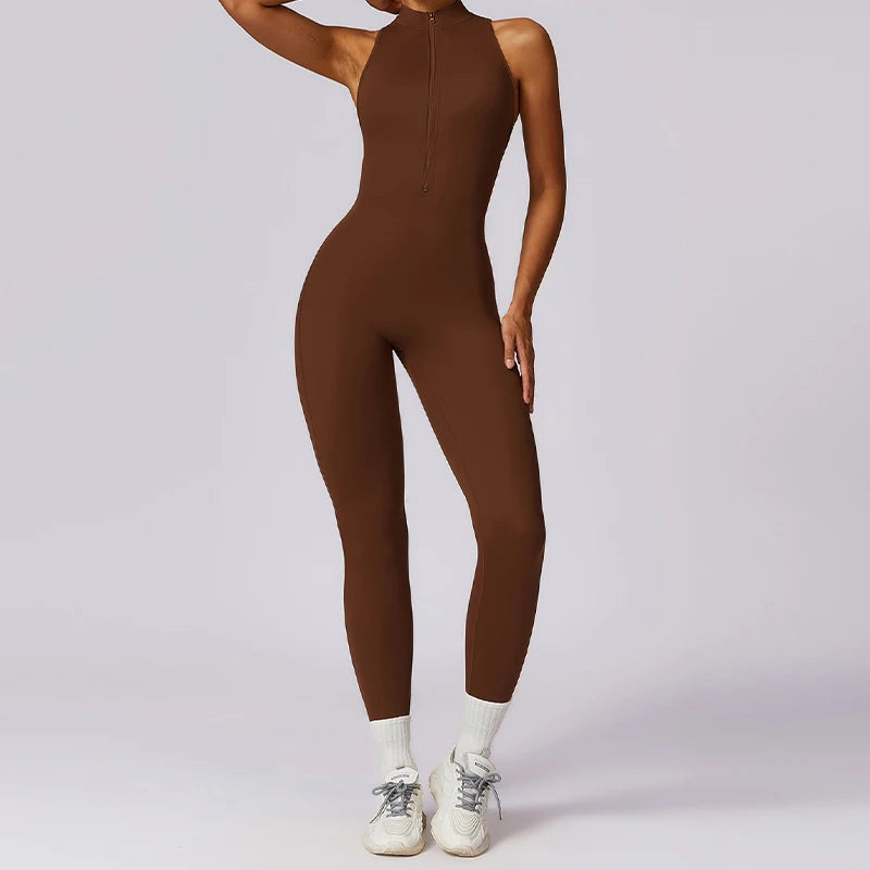 FlexiChic V-Back PowerSuit: The Ultimate Zip & Flip Yoga Romper