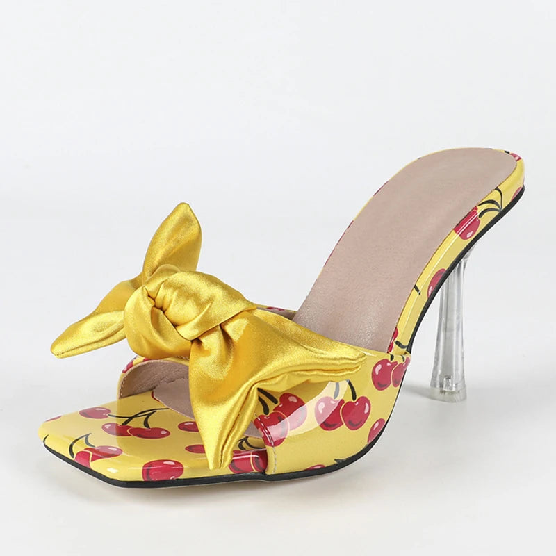 Golden Orchard Clear Bow Heeled Mules