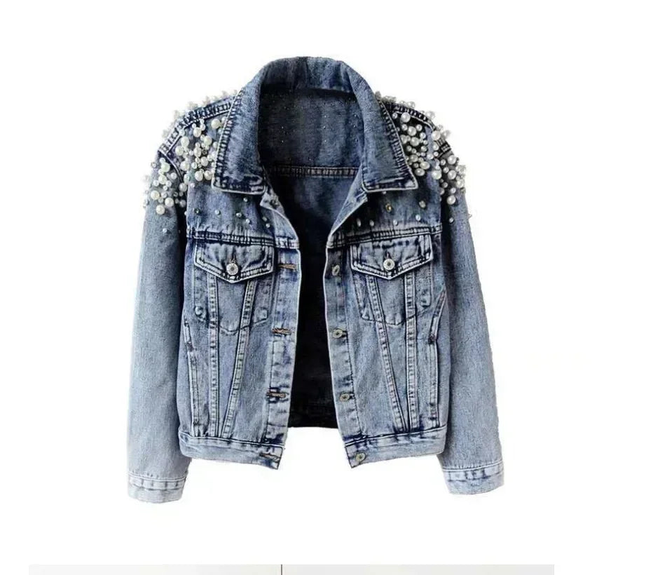 Chic Mystique Pearl Denim Duster Jacket