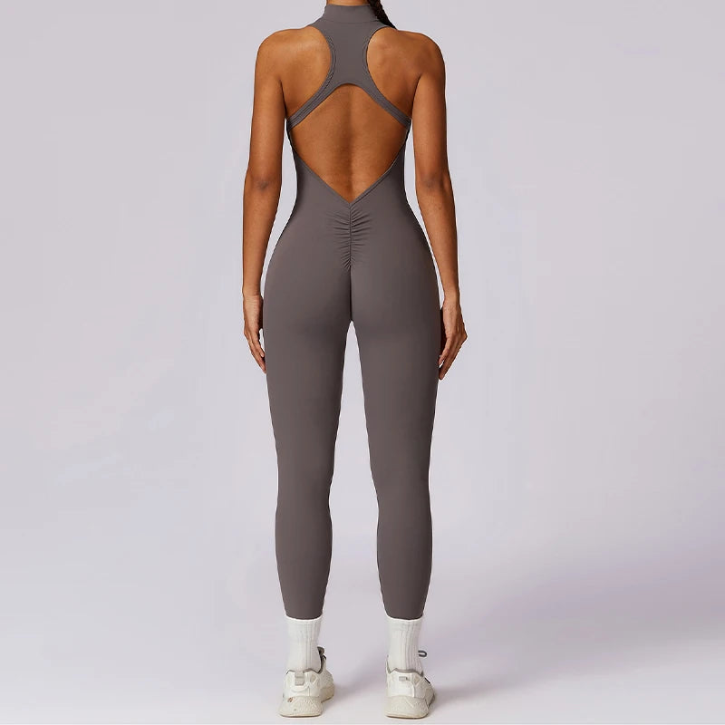 FlexiChic V-Back PowerSuit: The Ultimate Zip & Flip Yoga Romper