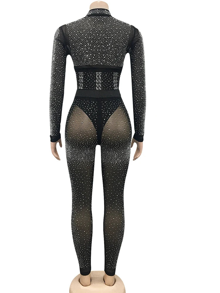 Starlit Soirée: Crystal Cascade Crop & Leggings Ensemble