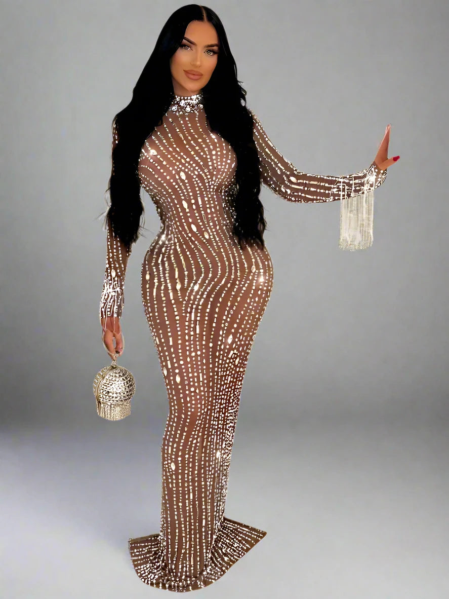 Starglitz Maxi: The Mesmerizing Diamond Dazzle Dress