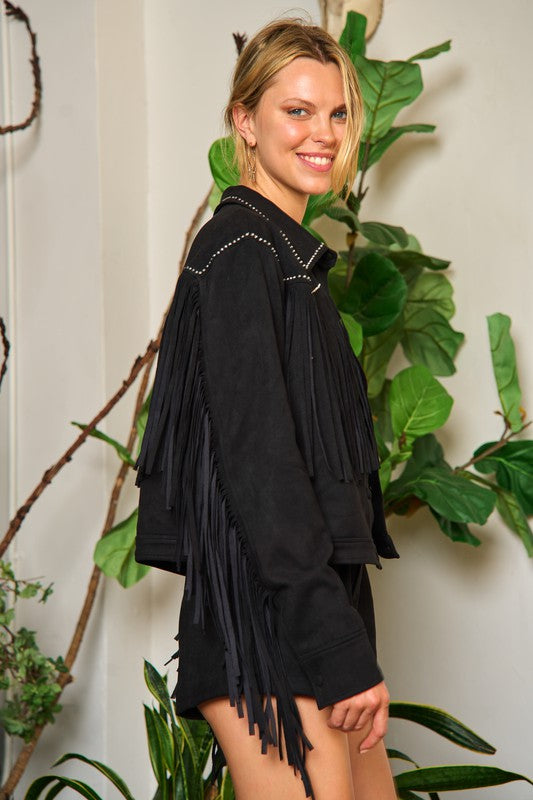 Riviera Reverie: Suede Studded Fringe Artisanal Jacket