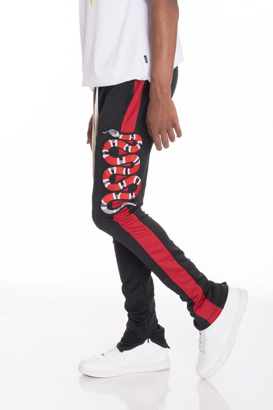 Serpentine Stride: Men's Python-Emblem Elite Track Pants