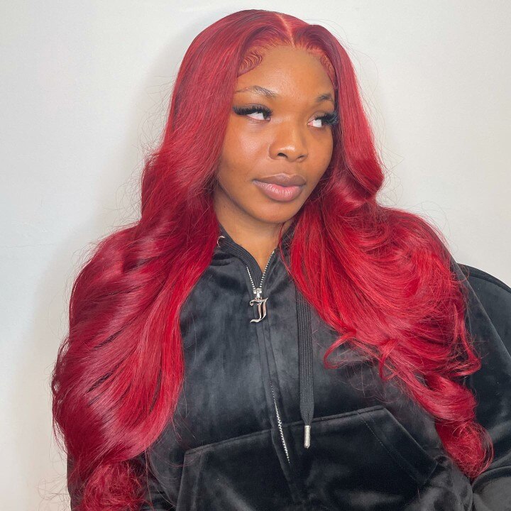 Crimson Charisma: Sheer Luxe Strands Wig by BHG