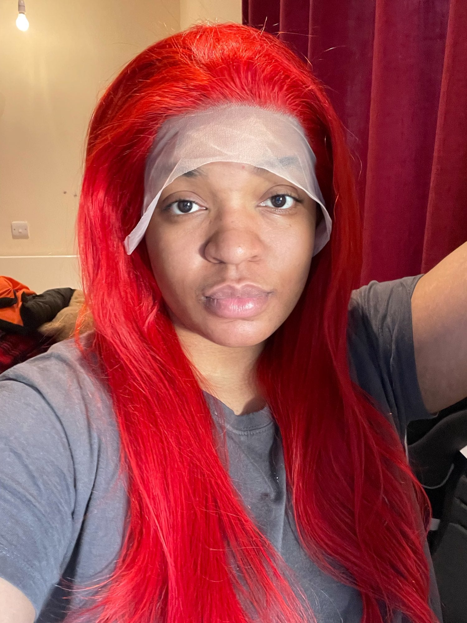 Crimson Charisma: Sheer Luxe Strands Wig by BHG