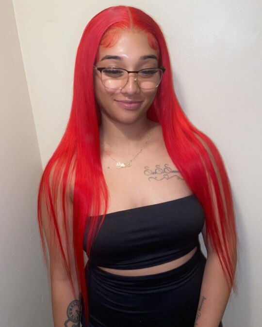 Crimson Charisma: Sheer Luxe Strands Wig by BHG